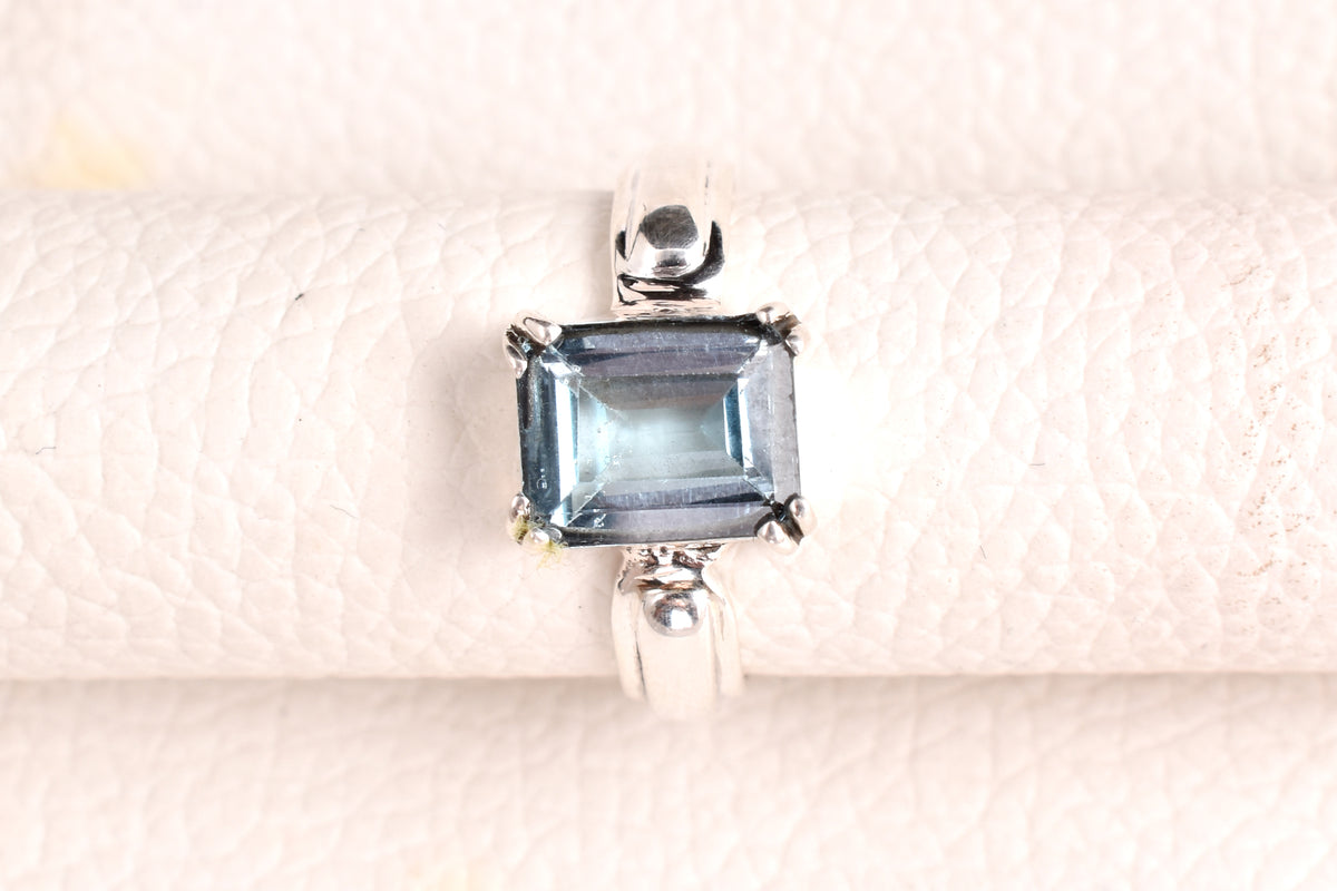 London Blue Topaz Gemstone Ring, 925 Sterling Silver Statement Ring, Rectangular Faceted Stone