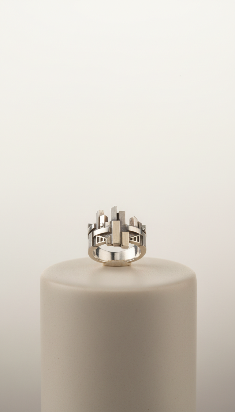 Sterling silver architectural ring