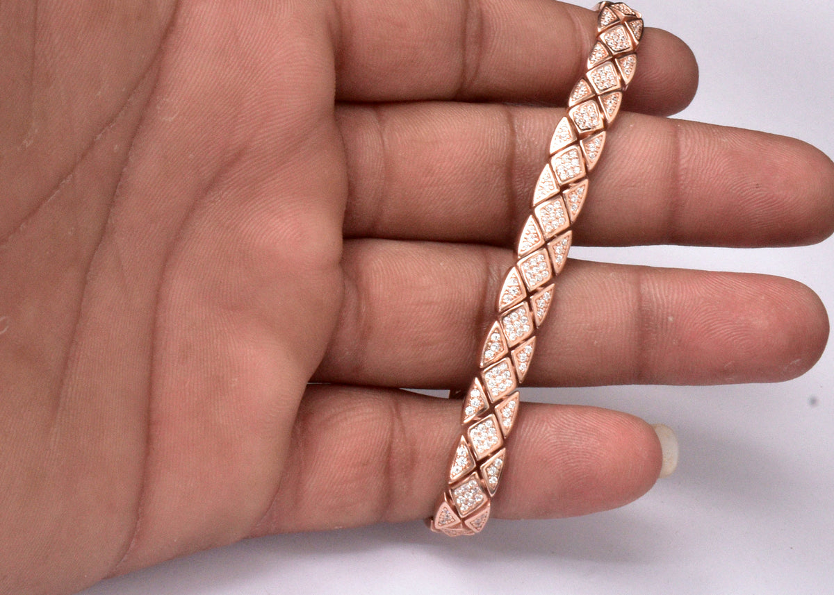 Rose Gold Link Bracelet, Geometric Pavé Bracelet, Sparkling Statement Jewelry