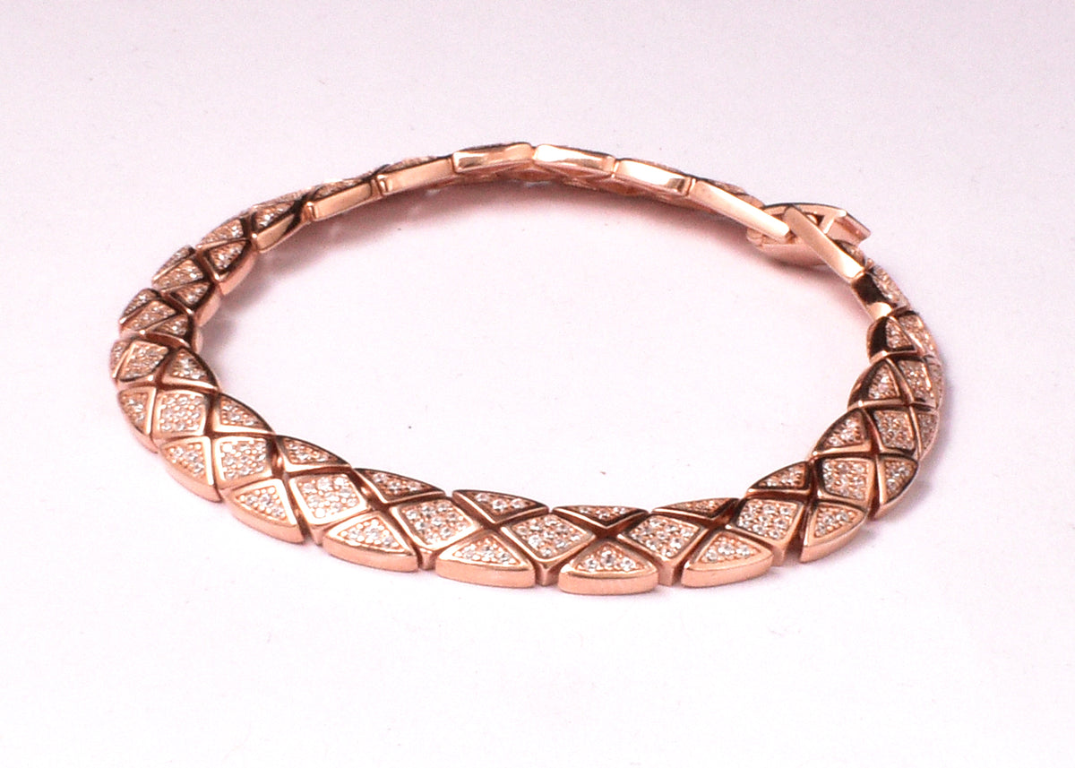Rose Gold Link Bracelet, Geometric Pavé Bracelet, Sparkling Statement Jewelry