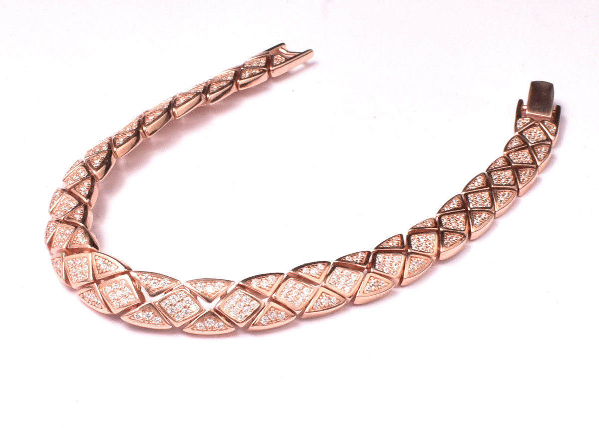Rose Gold Link Bracelet, Geometric Pavé Bracelet, Sparkling Statement Jewelry