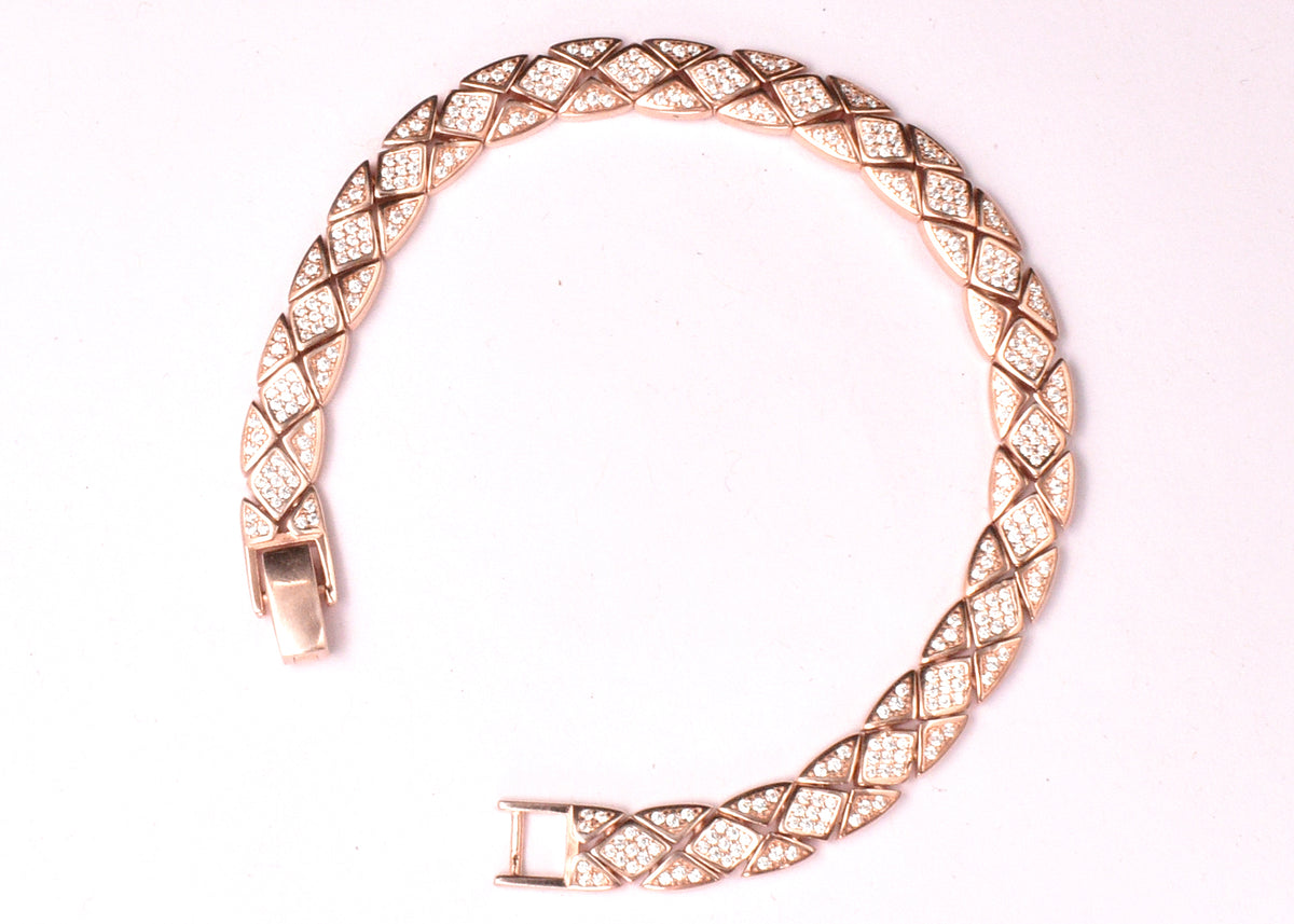 Rose Gold Link Bracelet, Geometric Pavé Bracelet, Sparkling Statement Jewelry