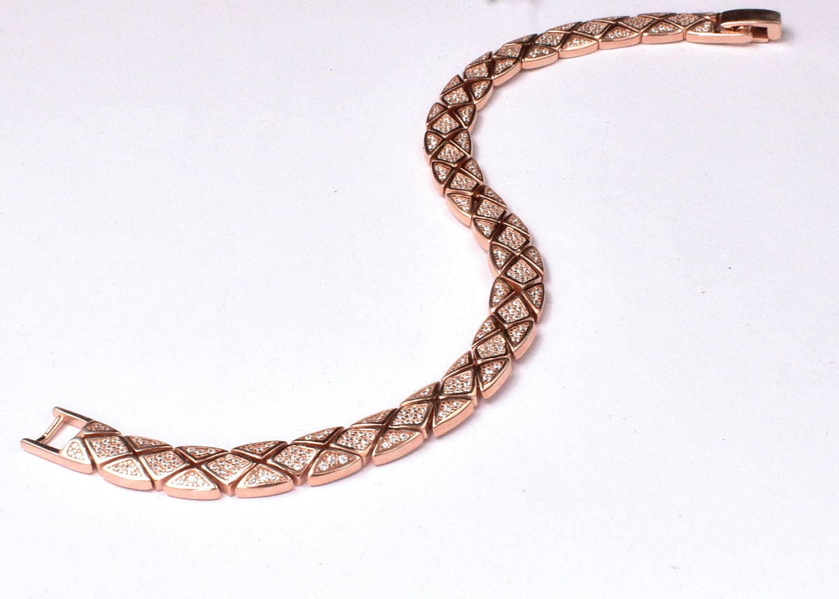 Rose Gold Link Bracelet, Geometric Pavé Bracelet, Sparkling Statement Jewelry
