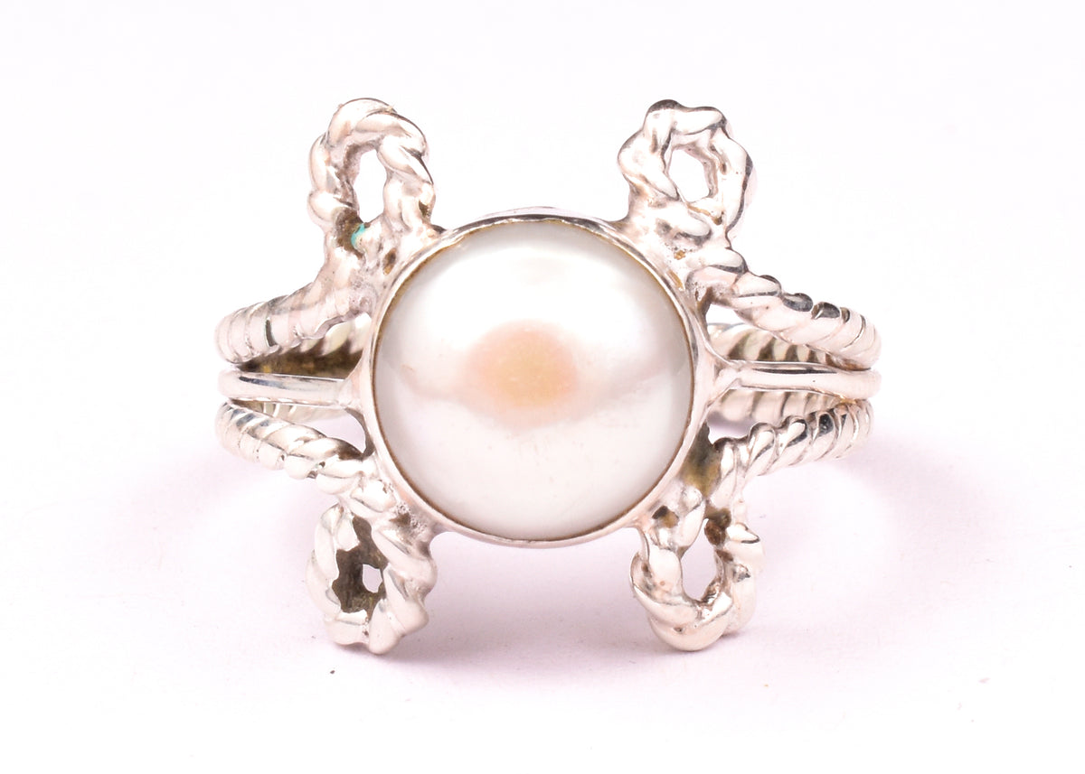 Natural Freshwater Pearl Ring, Sterling Silver Statement Boho Jewelry