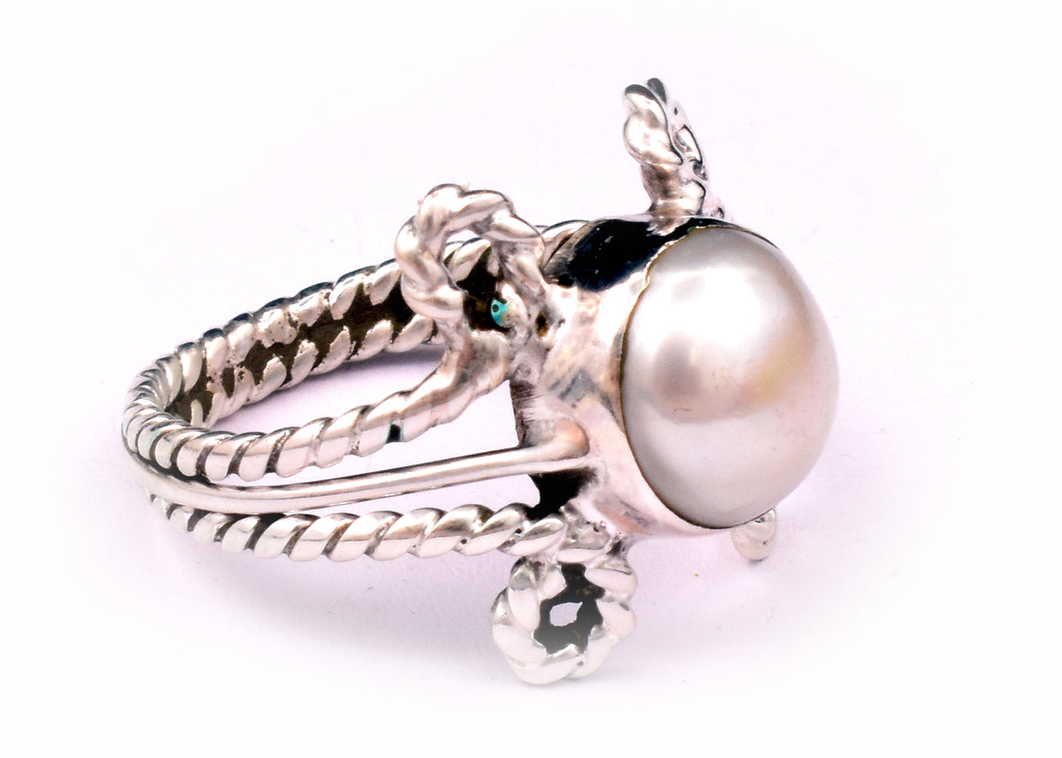 Natural Freshwater Pearl Ring, Sterling Silver Statement Boho Jewelry