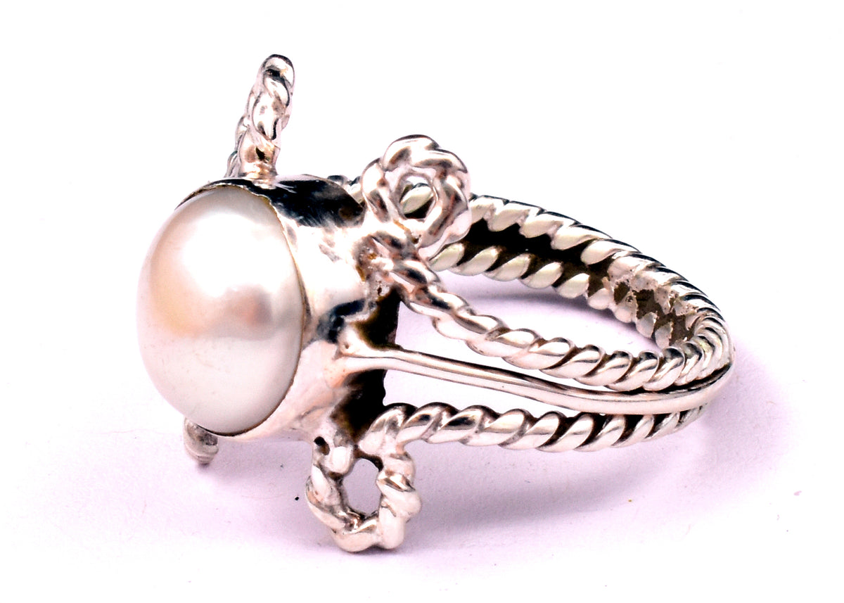Natural Freshwater Pearl Ring, Sterling Silver Statement Boho Jewelry
