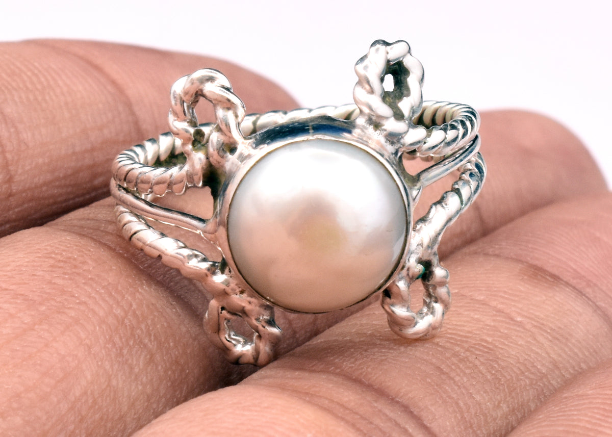 Natural Freshwater Pearl Ring, Sterling Silver Statement Boho Jewelry