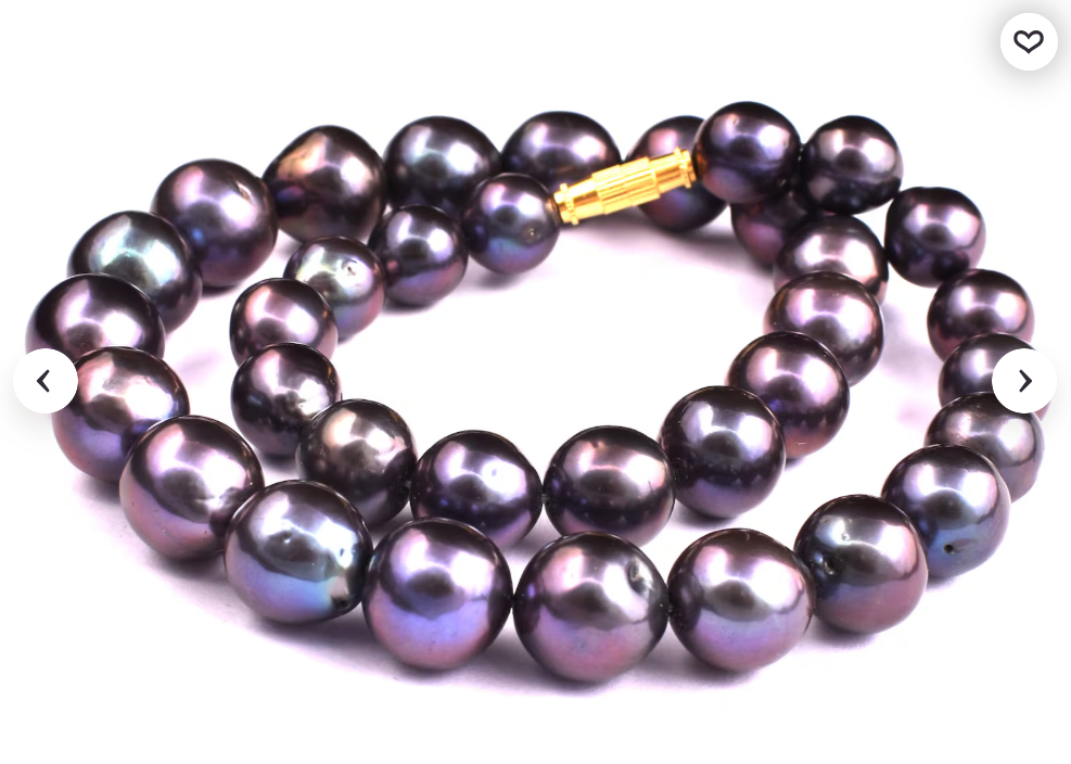 Tahitian Black Pearl Necklace: Peacock Overtone, Sterling Silver, Art Deco
