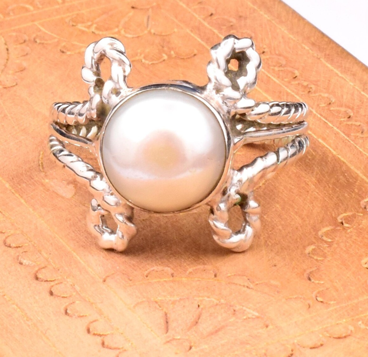 Natural Freshwater Pearl Ring, Sterling Silver Statement Boho Jewelry