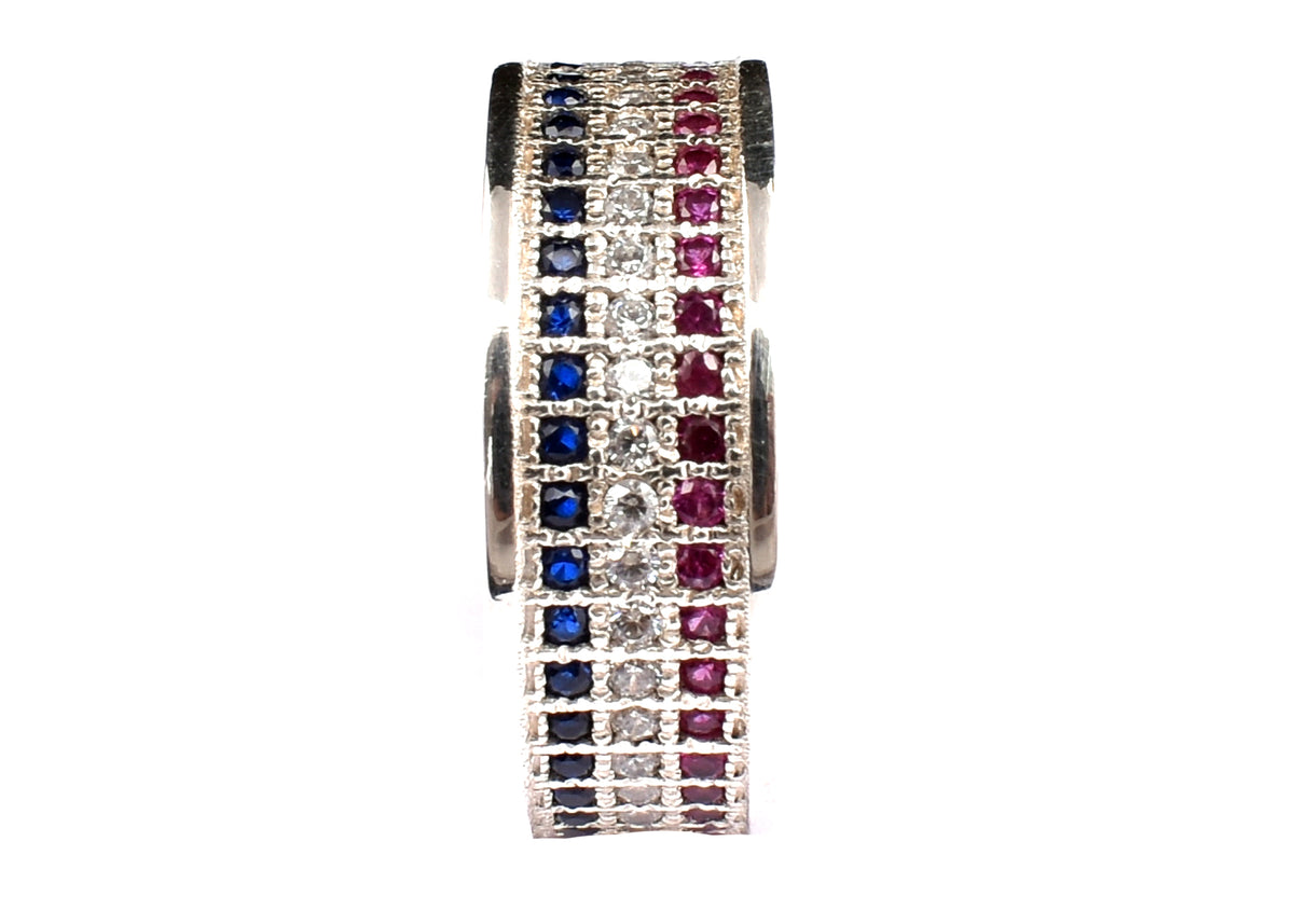 Sterling Silver American Flag Ring: Red, White & Blue Zircon Band