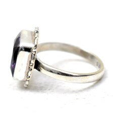 Natural Amethyst Cushion Cut Ring | Sterling Silver Boho Statement Jewelry