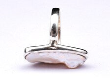 Natural Raw Baroque Pearl Ring in 925 Sterling Silver Long Elongated Biwa Pearl Bezel Ring Statement Ocean Gemstone Jewelry for Women