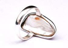 Natural Raw Baroque Pearl Ring in 925 Sterling Silver Long Elongated Biwa Pearl Bezel Ring Statement Ocean Gemstone Jewelry for Women