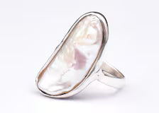 Natural Raw Baroque Pearl Ring in 925 Sterling Silver Long Elongated Biwa Pearl Bezel Ring Statement Ocean Gemstone Jewelry for Women