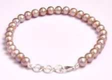 Natural Pink Freshwater Pearl Bracelet in 925 Sterling Silver Genuine Mauve Pearl Beaded Charm Bracelet for Women