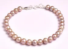Natural Pink Freshwater Pearl Bracelet in 925 Sterling Silver Genuine Mauve Pearl Beaded Charm Bracelet for Women